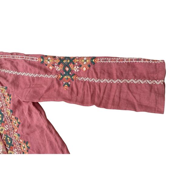 Johnny Was Chandra Pink Linen Peasant Top Blouse XS Embroidered Boho Cottage - Picture 8 of 13